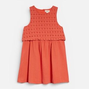 Peek Eyelet Sleeveless Button Back Dress | Coral | Girls Size 6/7
